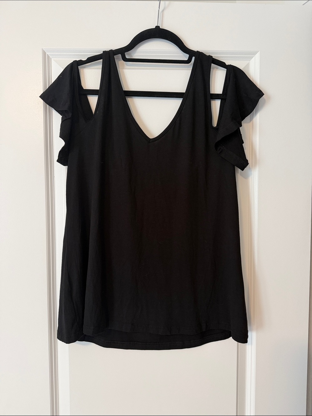 SHEIN Black Cold-Shoulder V-Neck Tank Top